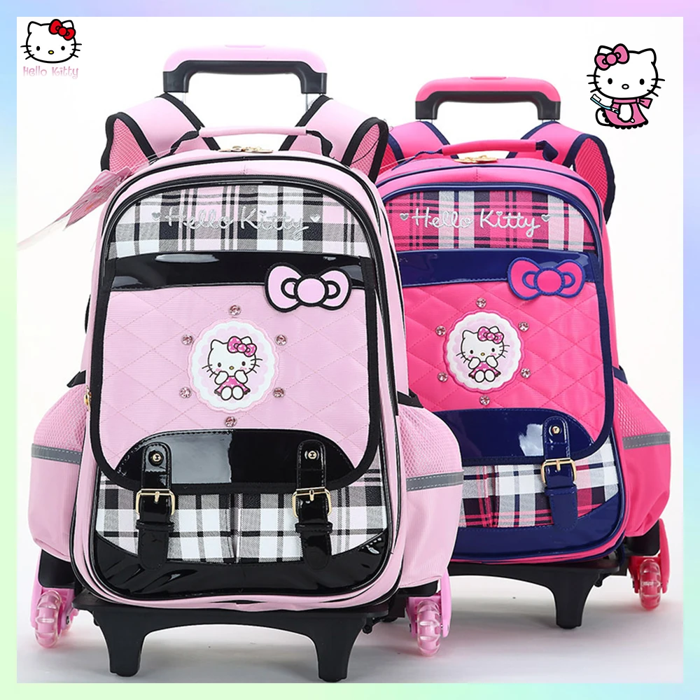 Anime Sanrio Trolley Schoolbag for Kids Hellokitty Kawaii Girl High-Quality Large Capacity Student Waterproof Backpack Wheels