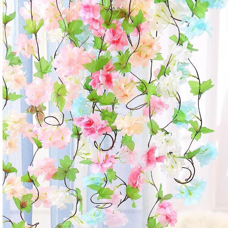 Künstliche Blumen 220 cm Kirschblüten-Ranke Garten- und Heimdekoration Tischdeko-Accessoires Hochzeits-Efeu-Girlande Bogen für Innen- und Außenbereich – Detail 1