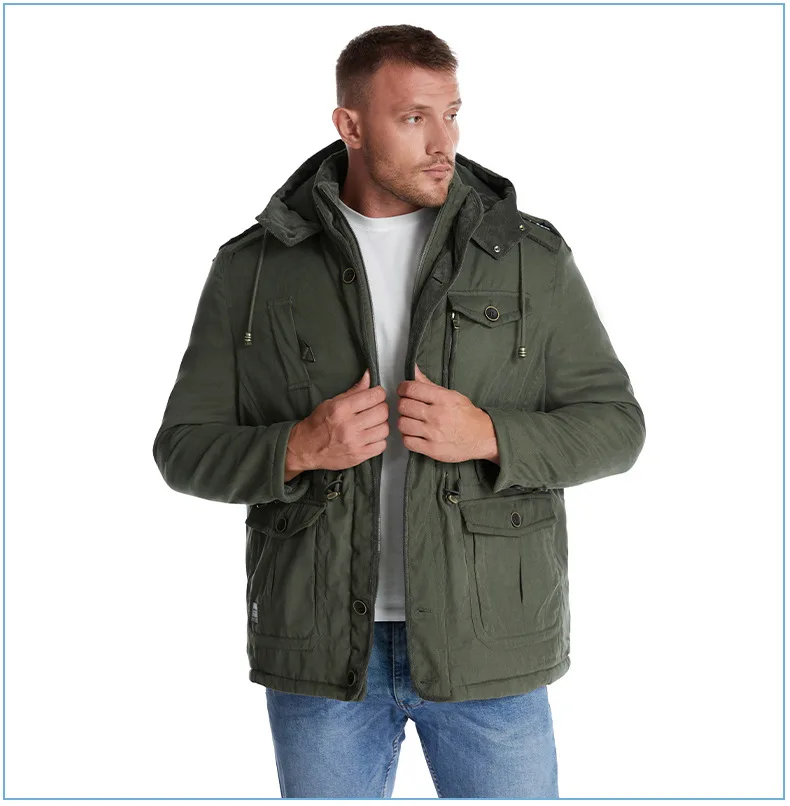 Men Oversized Hooded Lamb Fleece Parkas Men Thick Multi Pocket Mid Length Outerwear Winter Thick Parkas Males Thermal Parkas