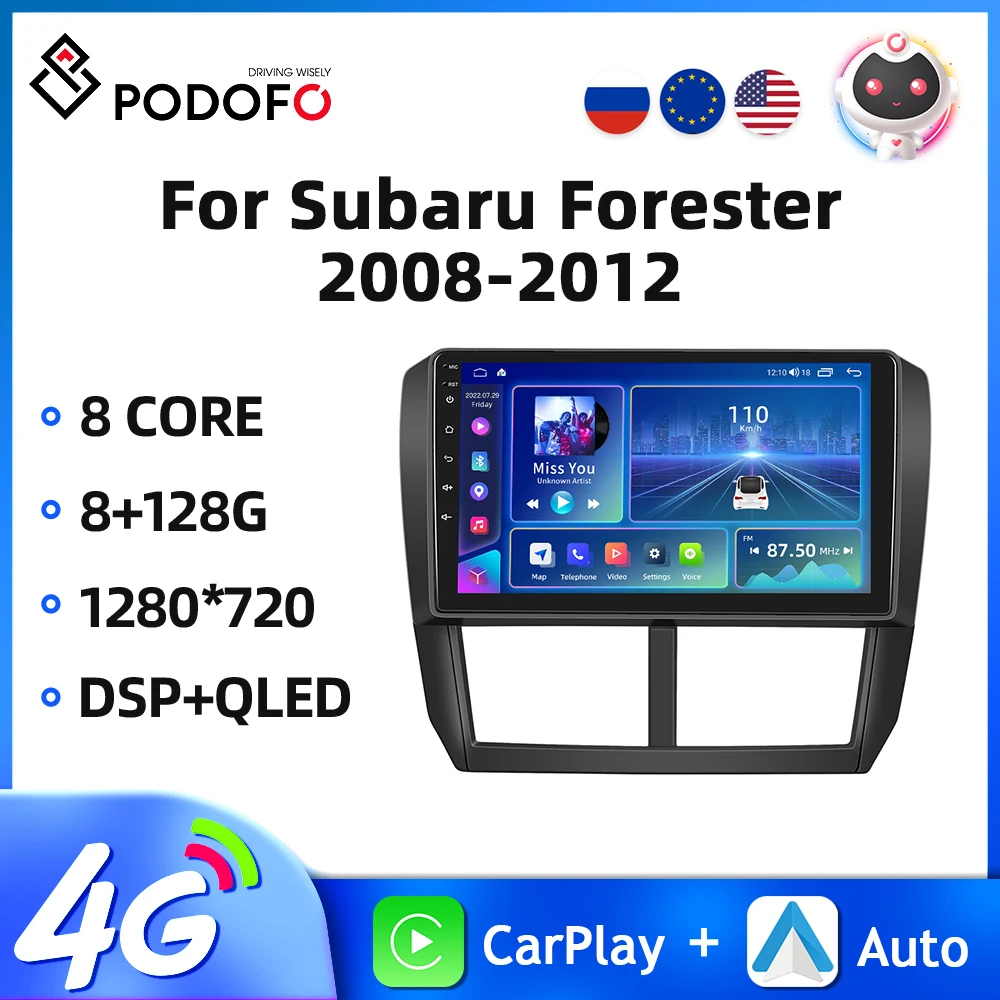 

Podofo 2din 9'' Car Radio For Subaru Forester 2008-2012 Multimedia Player Navigation GPS Carplay Android Auto 8Core Car Stereo