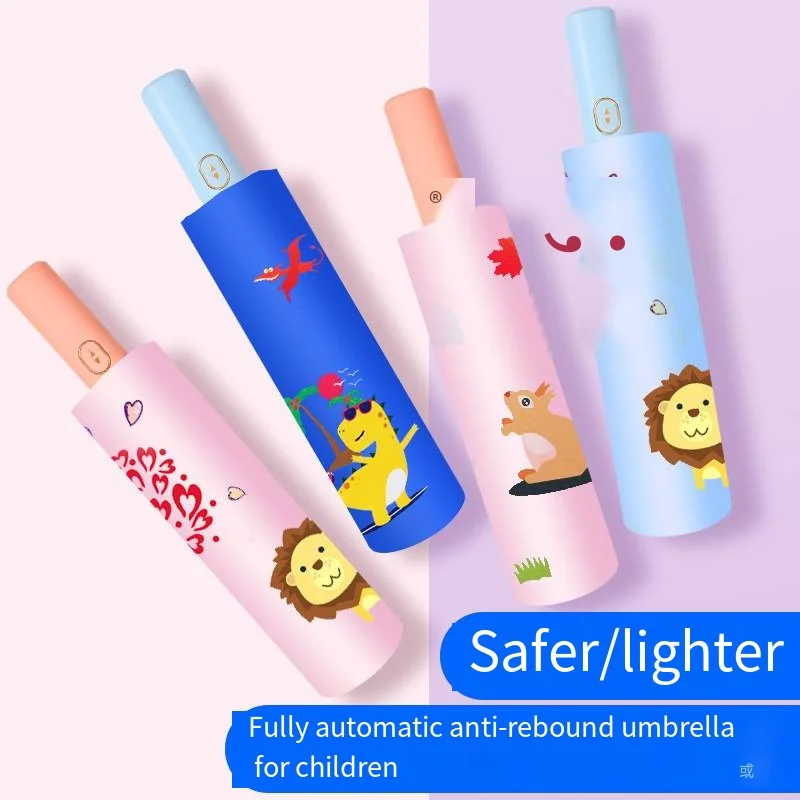 

Children's Umbrella Cartoon Automatic Kids Umbrella Three Fold Compact Light UV Sunscreen Rainly Reflect Light Edge Unbrella