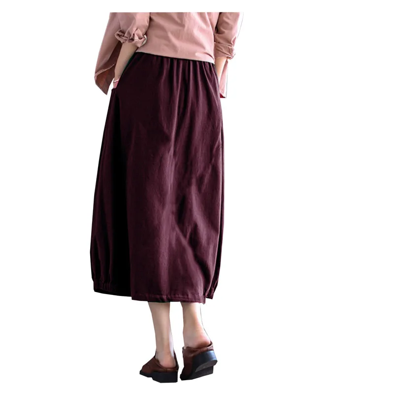 Linen Spring and Summer Women's Half Skirt High Waist Showing Thin Loose Solid Color Simple Generous Temperament A-line Skirt