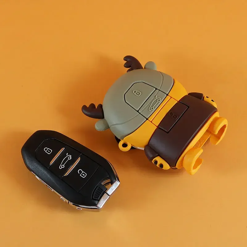 

For Peugeot 408 508 Silica Gel Car Key Protection Shell Smart Remote Key Cartoon Cover Car Accessories