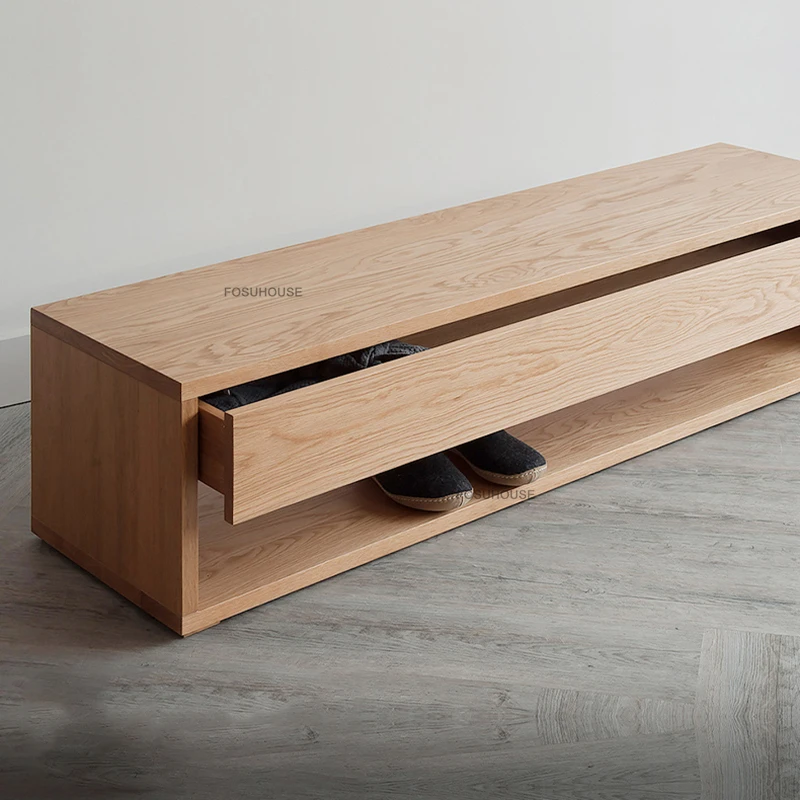 Zapatero de madera maciza, taburetes Retro americanos para zapatos, otomanos de pasillo de lujo, muebles nórdicos para sala de estar, banco de extremo de cama para dormitorio