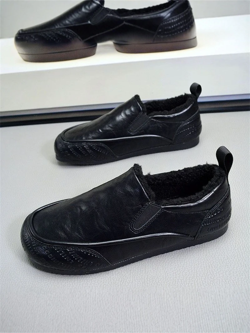 Men's Winter Fleece Lined Outdoor Waterproof Anti-slip Leather Shoes Casual Bean Bean Shoes Comfortable Soft Inner Sole Boots