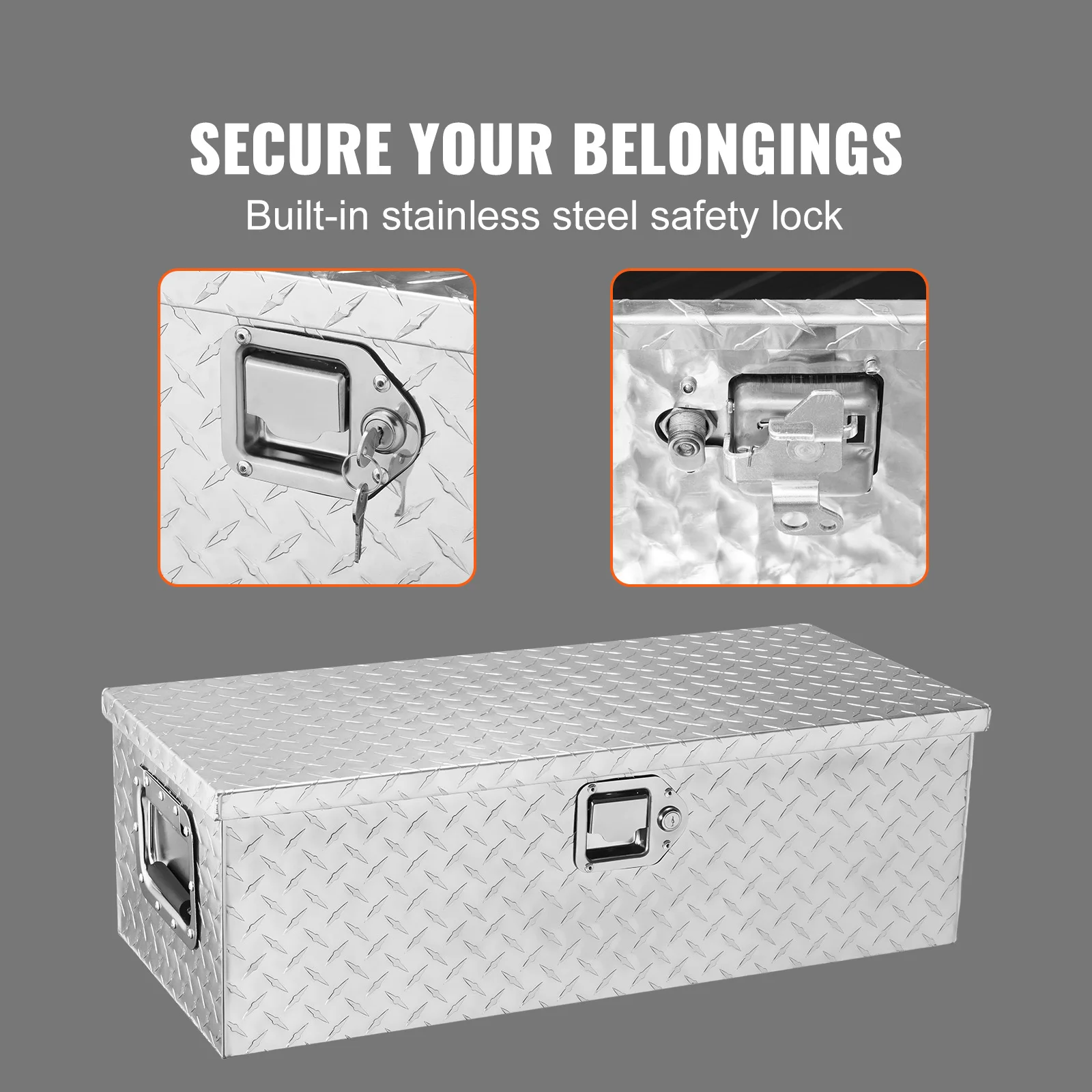 VEVOR Heavy Duty Aluminum Truck Bed Tool Box Plate Tool Box with Side Handle and Lock Keys Storage Tool Box for PickupTruck Bed