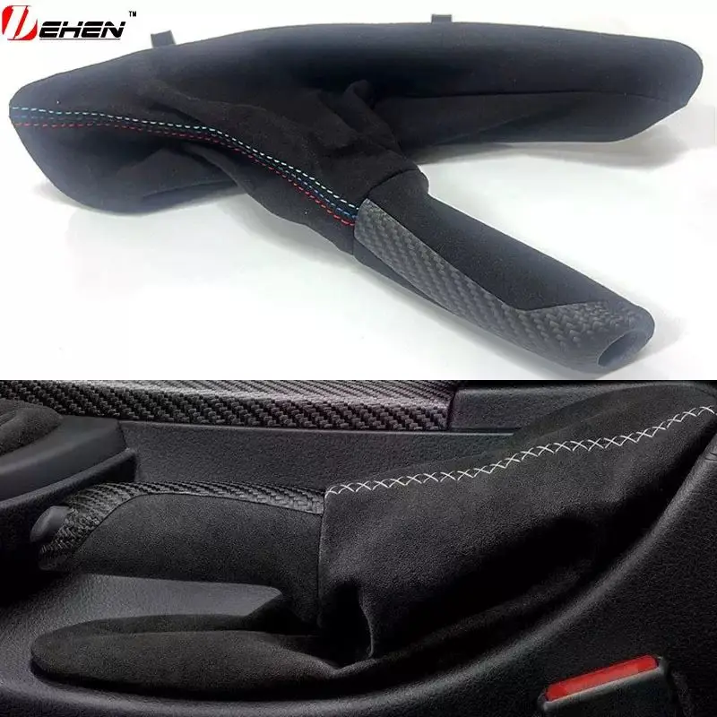 لسيارات BMW M2 M3 M4 F80 F82 F83 F87 Alcantara ألياف الكربون الحقيقية والعتاد قاعدة المقبض فرملة اليد لوحة أدوات الكسوة