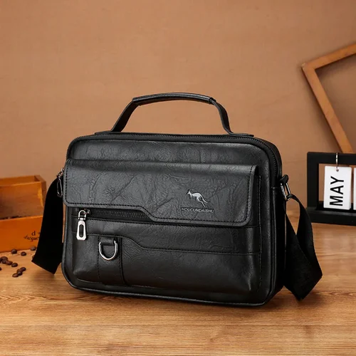 Imagen 2 del producto Bolsos de mensajero de marca de canguro de lujo, bolso cruzado informal de cuero para hombre, bolso de hombro de negocios marrón y negro, bolso de mano para hombre