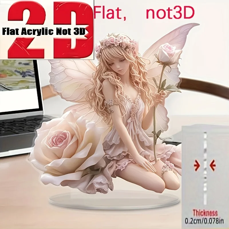 2D Flat, 1pc, Charming Acrylic Fairy Statue Ornament - Multifunctional Desktop Decoration, Elf-Themed Artwork, Fantasy Room Deco