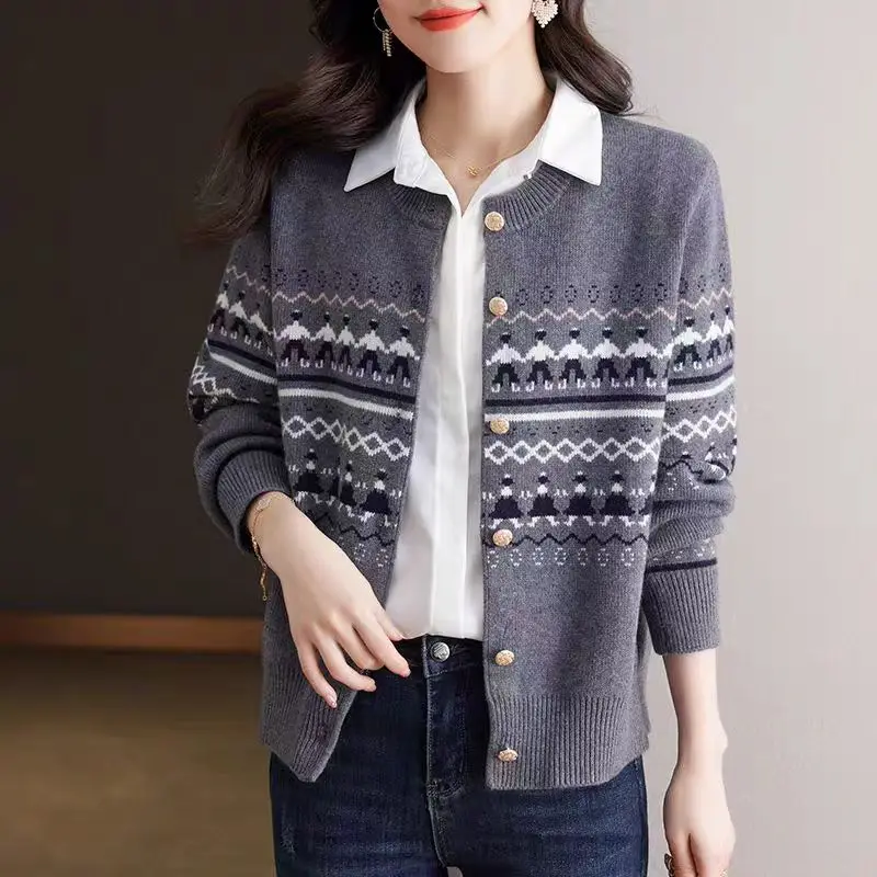 

Корейский модный винтажный вязаный свитер, женское пальто, тонкая верхняя одежда, кардиган с длинными рукавами, однобортные кардиганы с круглым вырезом, осень