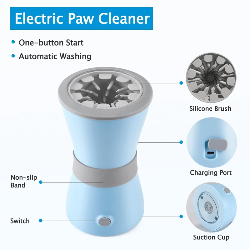 Benepaw Dog Paw Cleaner Electric USB Rechargeable Paw Washing Cup Portable Puppy Pet Foot Washer Soft Silicone Grooming Brush