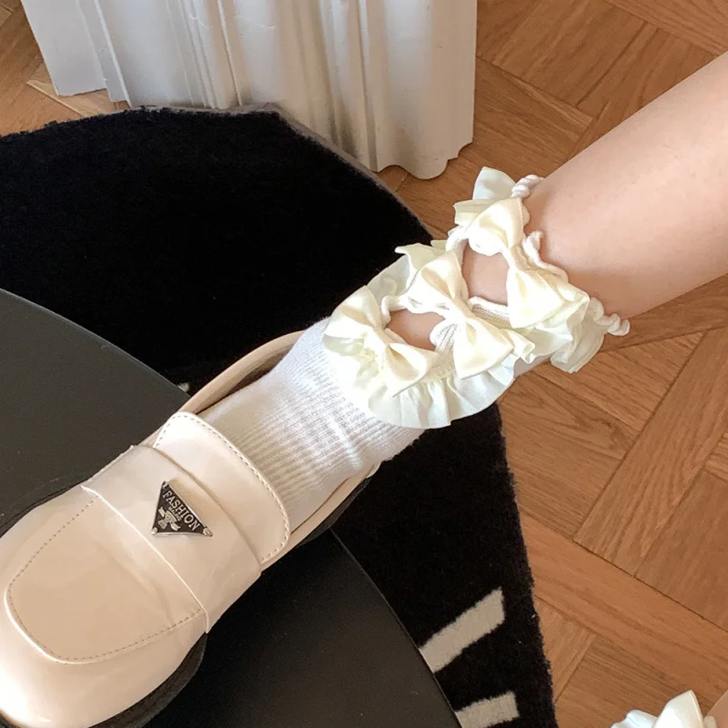

Японские дизайнерские кружевные хлопковые носки с милым бантомJKGirls' Короткие носки Униформа Носки с ворсом