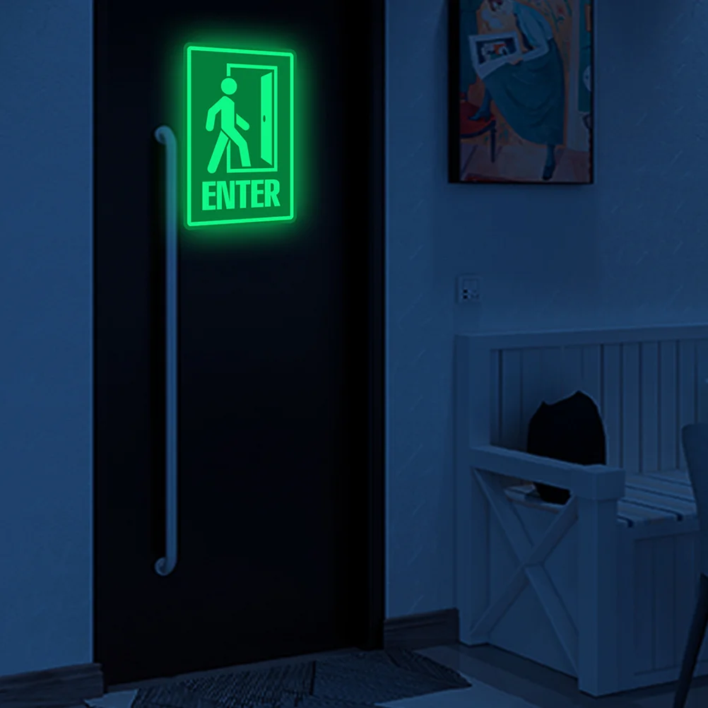 Glowing Exit Sticker Nail Luminous Sign Indicator Enter Decal Pvc Evacuation Guide Stickers