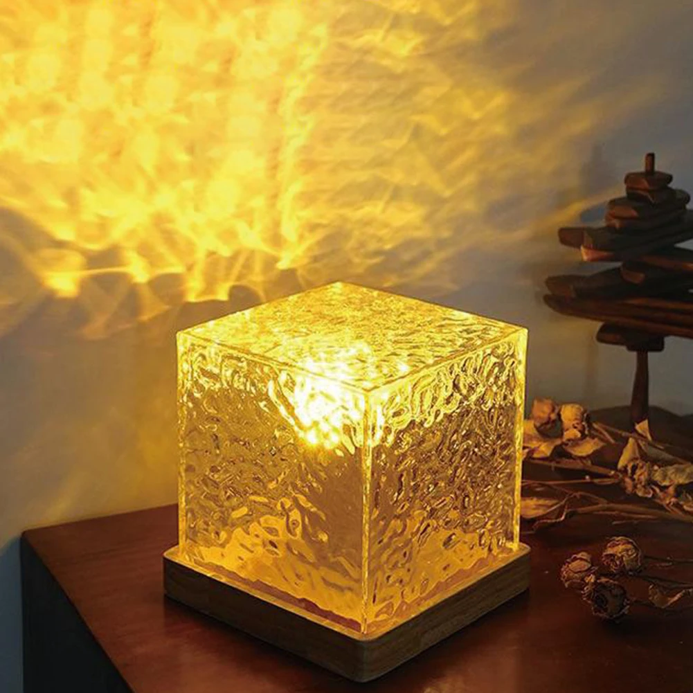 Dynamic Water Ripple Night Light 16 Colors Flame Crystal Lamp Remote Control Water Ripple Cube Colorful Night Light Home Decor