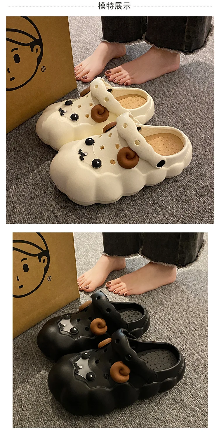 Cute Curly Wool Little Sheep Hole Shoes for Women Summer Outwear Soft Sole Feet Stepping EVA Cartoon Baotou Cool Slippers