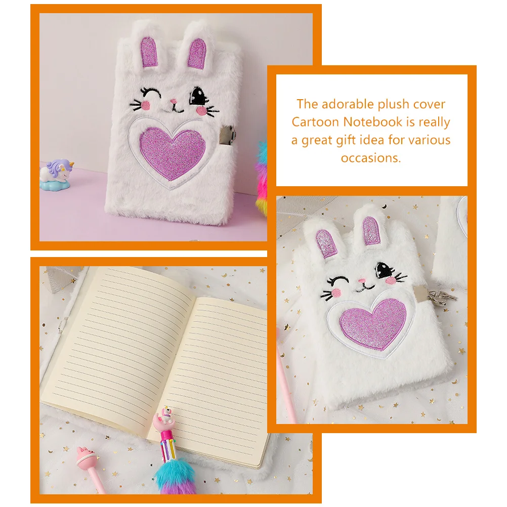 Carnet de notes en peluche avec serrure pour filles, couverture moelleuse, journal portable, cahiers mignons