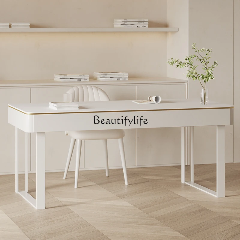 Легкий роскошный стол из чистого белого камня, современный минималистичный рабочий стол для небольшой квартиры