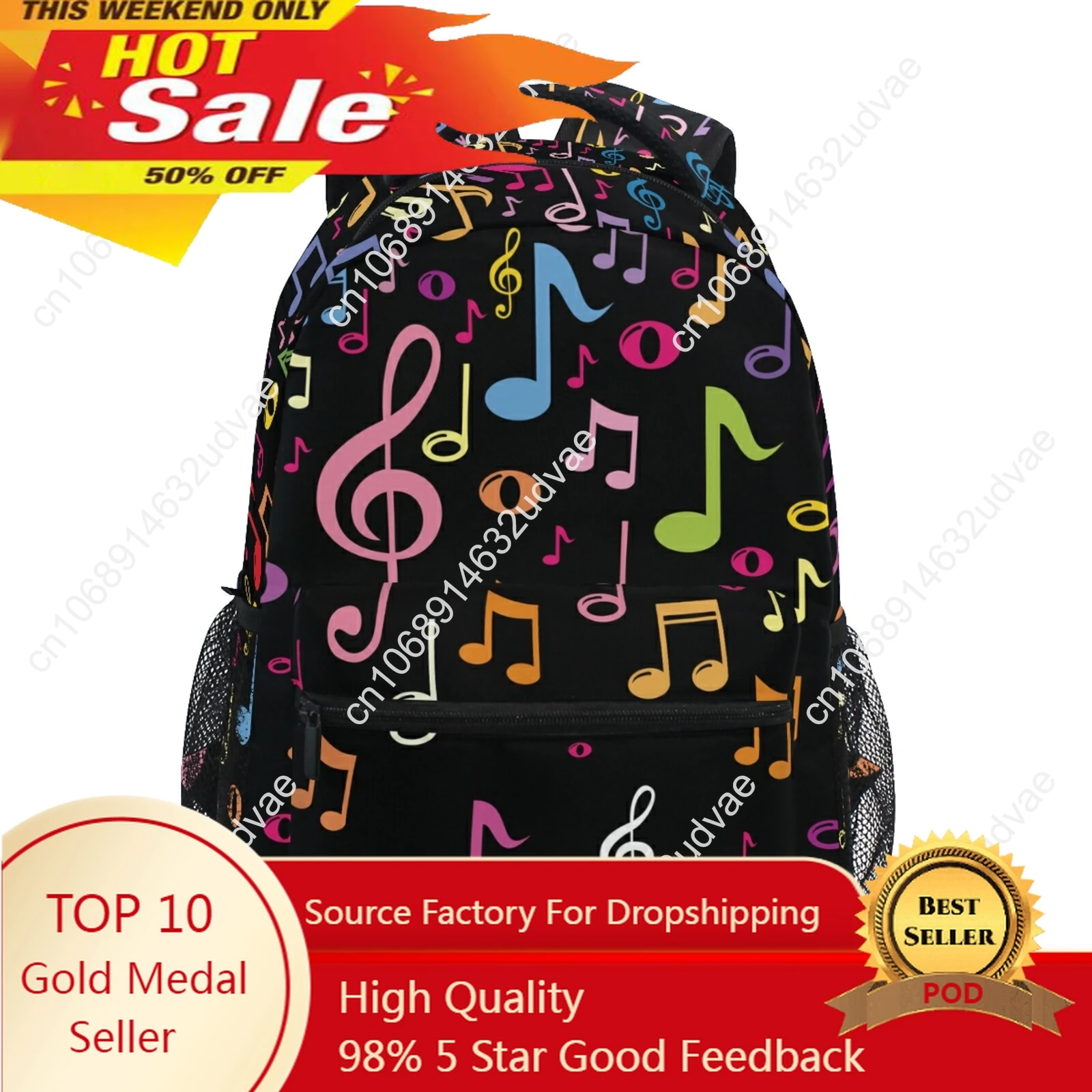 

2022 New Music Note Print Backpack Students School Bag Boys Girls Kids Black Rucksack Men Women Teens Travel Knapsack