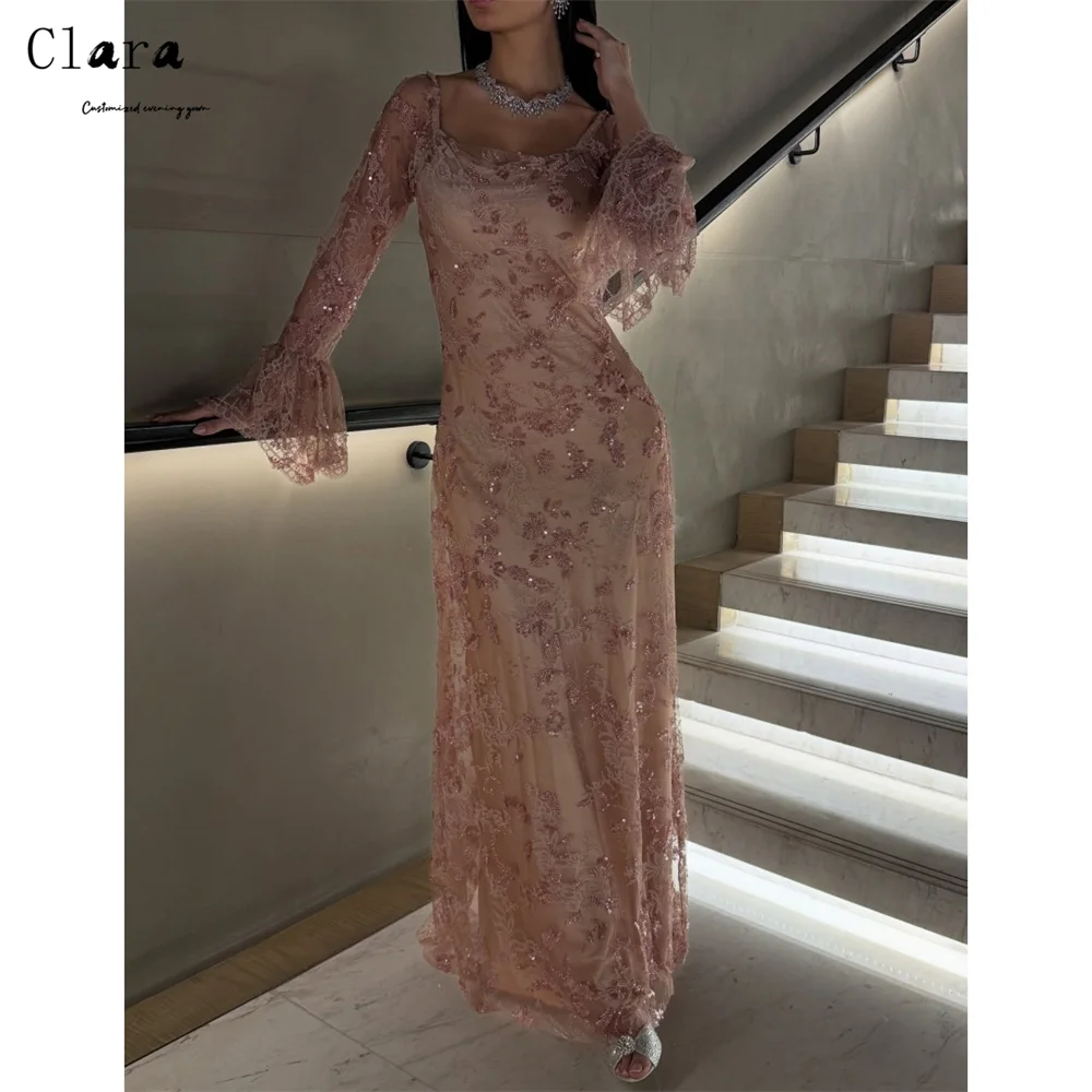 

Вечернее платье класса люкс Clara Custom, розовое, с кружевной вышивкой, фасон «русалка», для выпускного вечера и торжеств, элегантное женское платье 2026