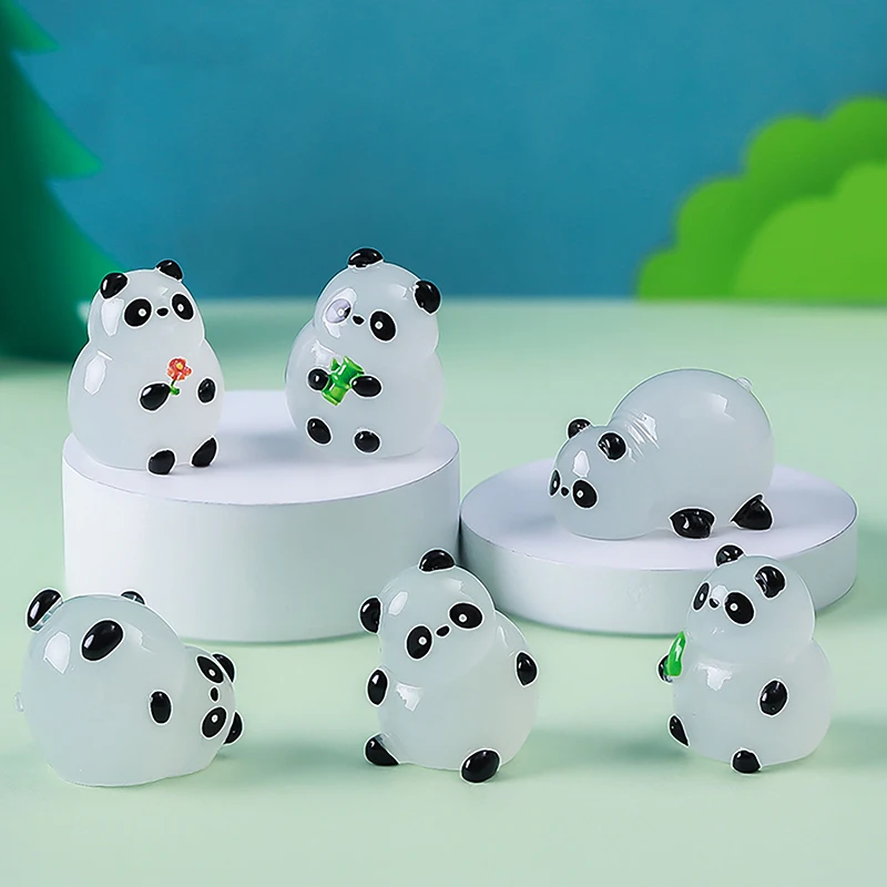 Glowing Panda Mini Figurines Miniature Panda Ornament Glowing In Dark Accessories