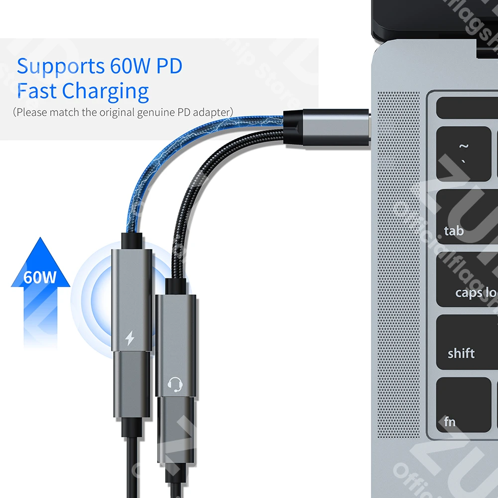 USB C to 3.5mm/Type C DAC Aux Audio Adapter 2in1 PD60W Fast Charging 32Bit/384KHz Audio Aux Headphone Converter For iPad Samsung