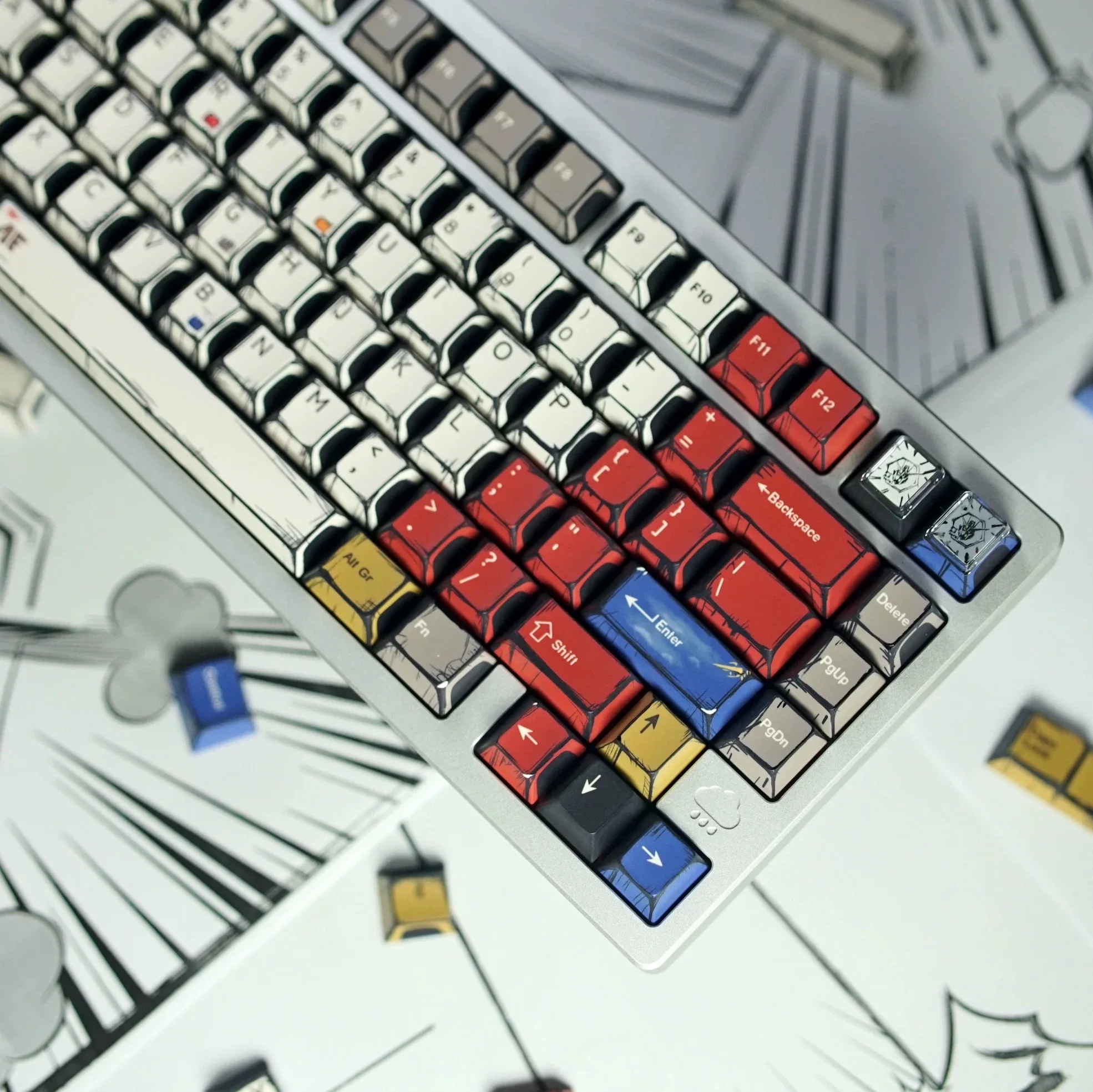 Comic Keycaps Mixed Lights PBT Cherry Profile Five-sided Dye Sub Big Set Keycaps For Mechanical Keyboards ISO Layout 7U AiFei