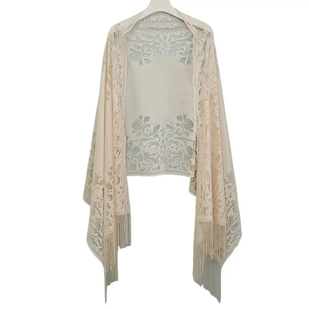 Свадебные аксессуары с кисточкой Женская шаль полый разноцветный вечерний накидка для выпускного вечера Тюлевая шаль для косплея