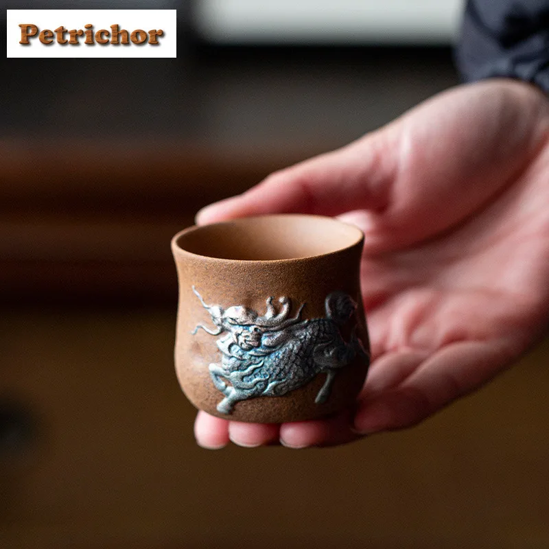 

75ml Gilt Silver Old Rock Clay Qilin Teacup Creative Tea Bowl Cute Cup Tea-tasting Fragrance Cup Chazhan Master Cups Tea set