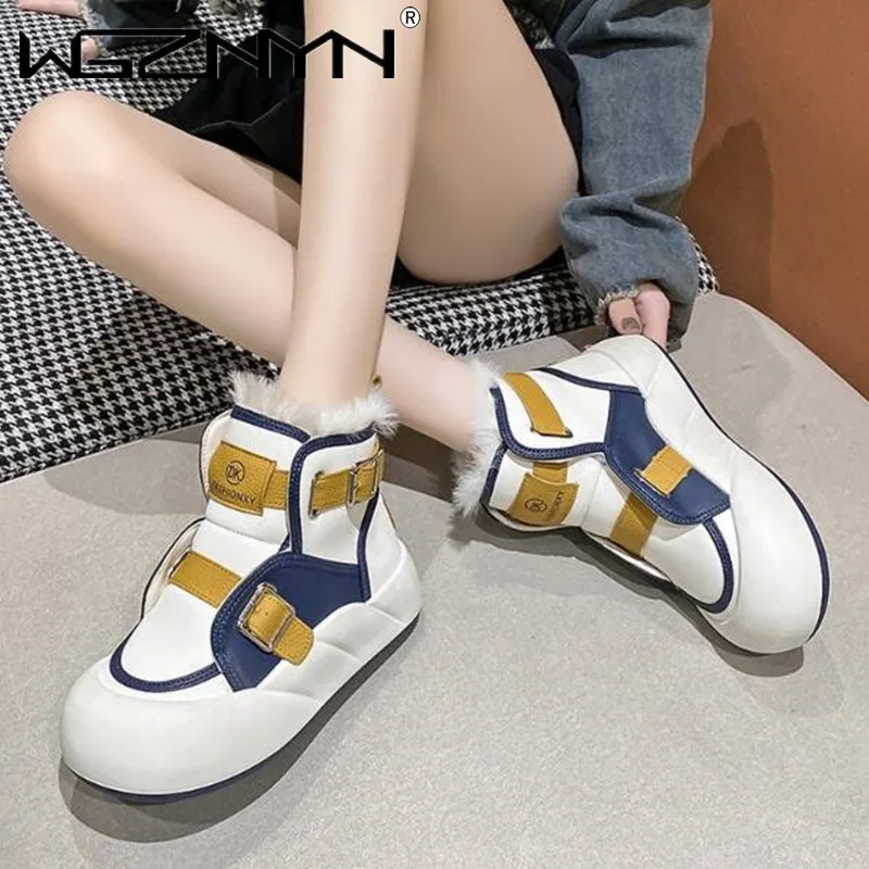 Hot sales 2024 Genuine PU Leather Women Warm Chimney Hidden Heels Platform Wedge Autumn Winter Plush Booties Warm Fashion Shoes