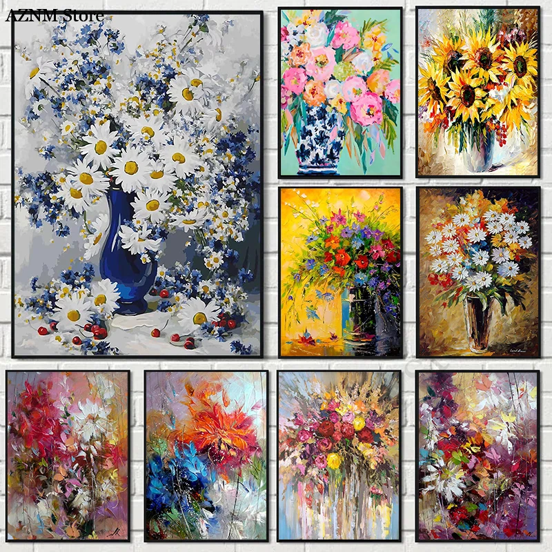 Abstract Watercolour Blue Orange Flower Oil Painting on Canvas Poster and Print Picture Wall Art Cuadros Home Room Decoration