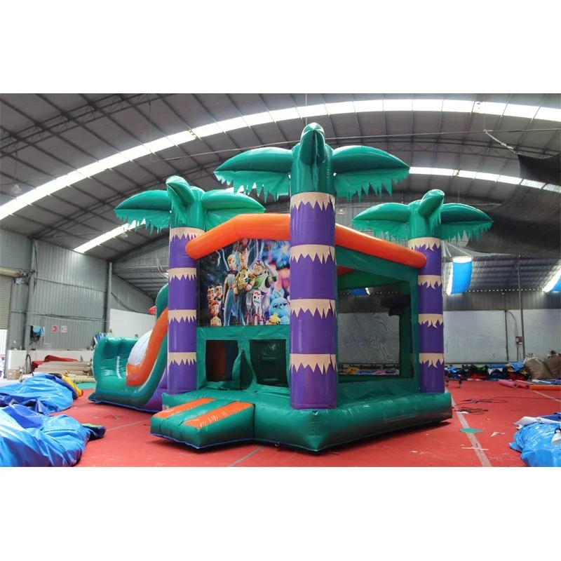 Green-themed Inflatable Castle Slide, Suitable for Children's Play Areas, Themed Decorations, and Commercial Events.