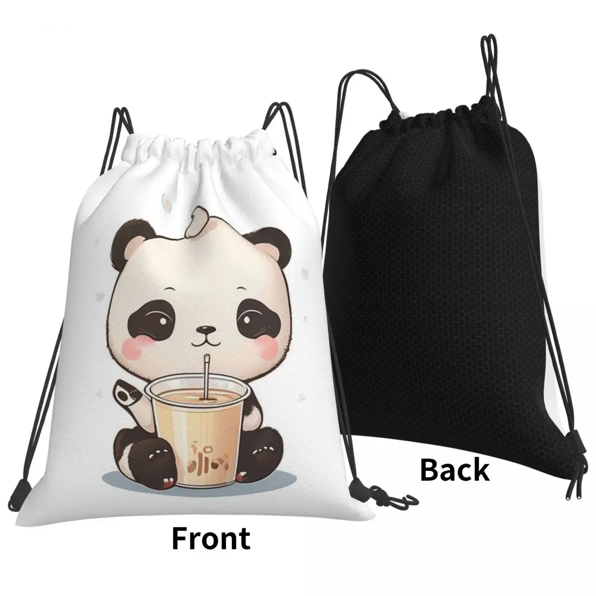 Sweet Panda With Coffee And Hearts Backpacks Multi-function Drawstring Bags Sports Bag Book Bags for Travel School