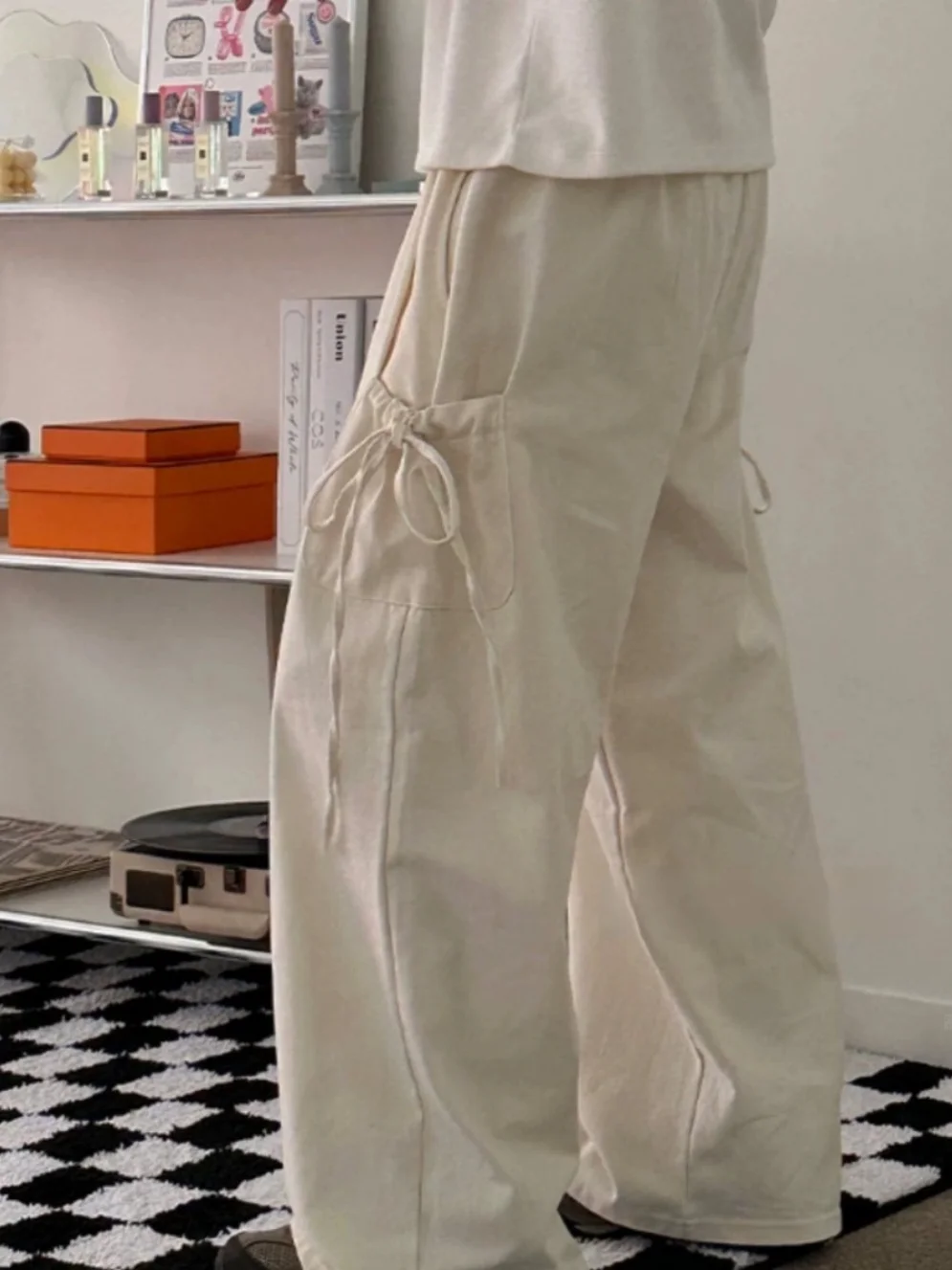 Pantalon décontracté ample à jambe droite pour femmes, avec bouilloires latérales, Design Anti-âge, ceinture à nœud, en coton, pour les déplacements