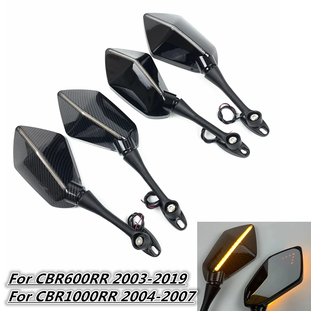 For 2003-2019 Honda CBR600RR CBR 1000RR 2004-2007 Pair Motorcycle Rearview LED Turn Signal Side Mirrors Black Carbon