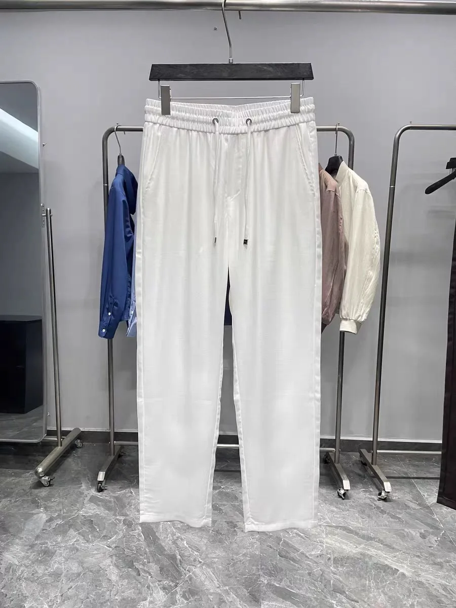 

Italian Vintage Men's Summer Linen Casual Pants Elastic Waist Straight Leg High Quali Luxury Comfortable Classic Sle