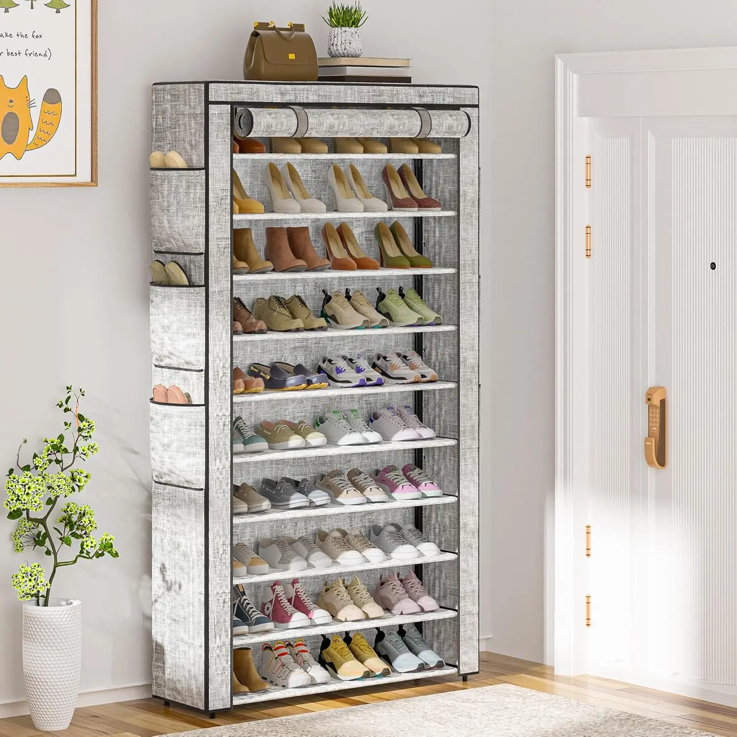 Shoe Rack 10Tier Large Capacity 50-56Pairs Beautiful Tall Shoe Shelf Free Standing Storage Cabinet Entryway Closet