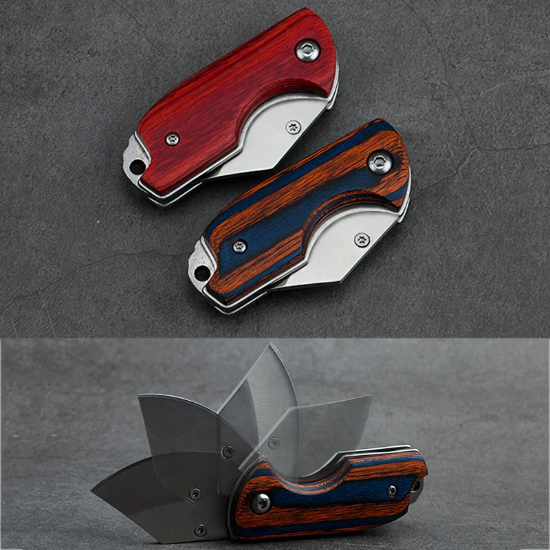 Colored Wood MINI Folding Knife High Hardness D2 Handle Express Pocket Knife EDC Outdoor Tool KeyPendant Knifves