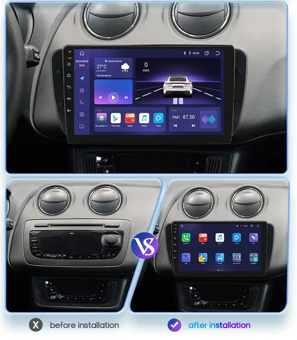 Android 14 car multimedia video player carplay GPS navigation For Seat Ibiza MK4 6J Sport Coupe Ecomotive Cupra 2009 2010 - 2013