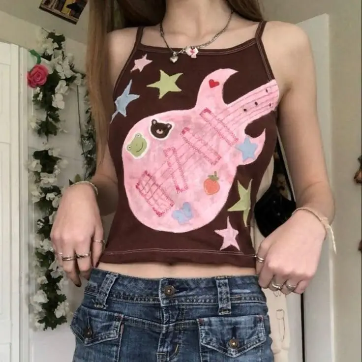Y2k Subculture Punk Rock Camisole Retro Guitar Print Halter Vest Ladies Hip Hop Hottie Slim Tops Street Fashion Chic Clothing image 5