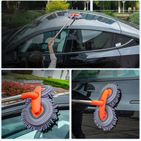 Car Washer Mop Double Brush Head Stretching Handle Foam Washing Chenille Broom 360 Rotation Telescoping Long Handle Cleaning Mop