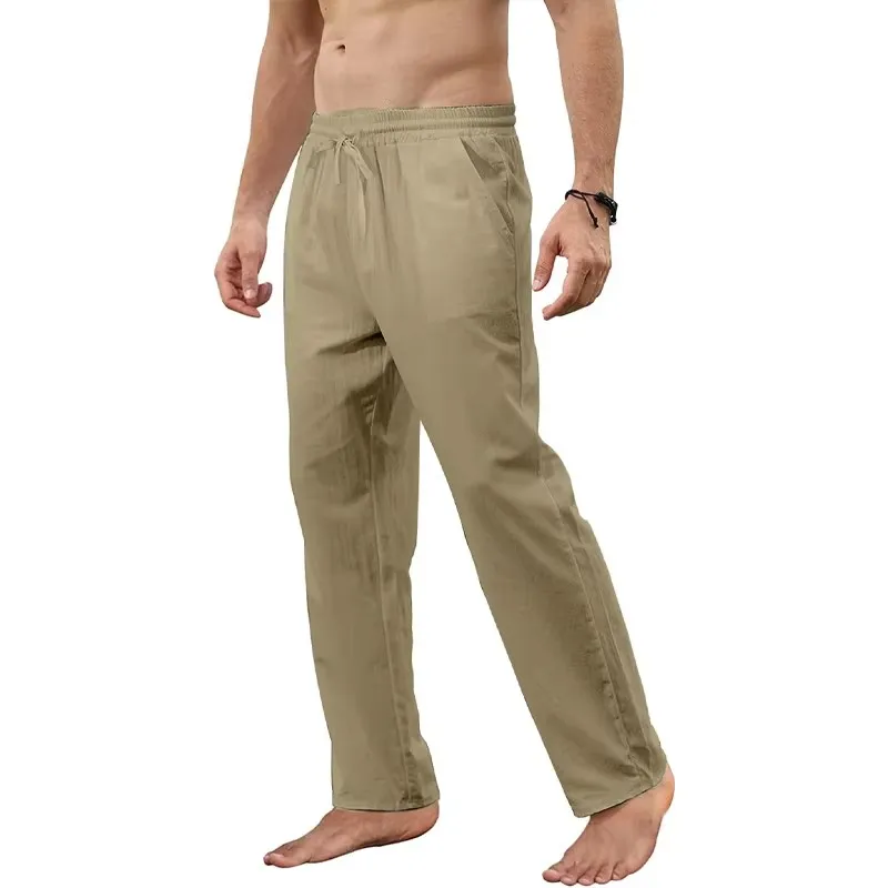 Pantalones Largos de Lino y Algodón para Hombre, Primavera-Verano, Estilo Casual, Vacaciones, Hawái, Pierna Recta, Ligeros