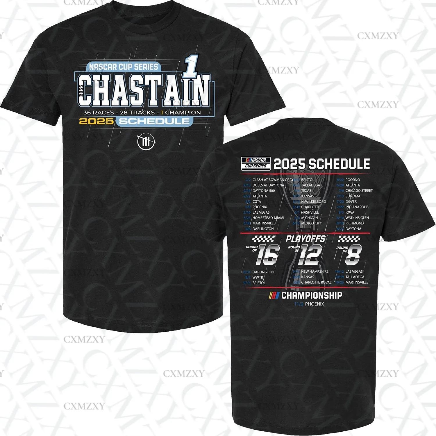 

Ross Chastain 2025 NAS.CAR Cup Series Schedule T-Shirt Black