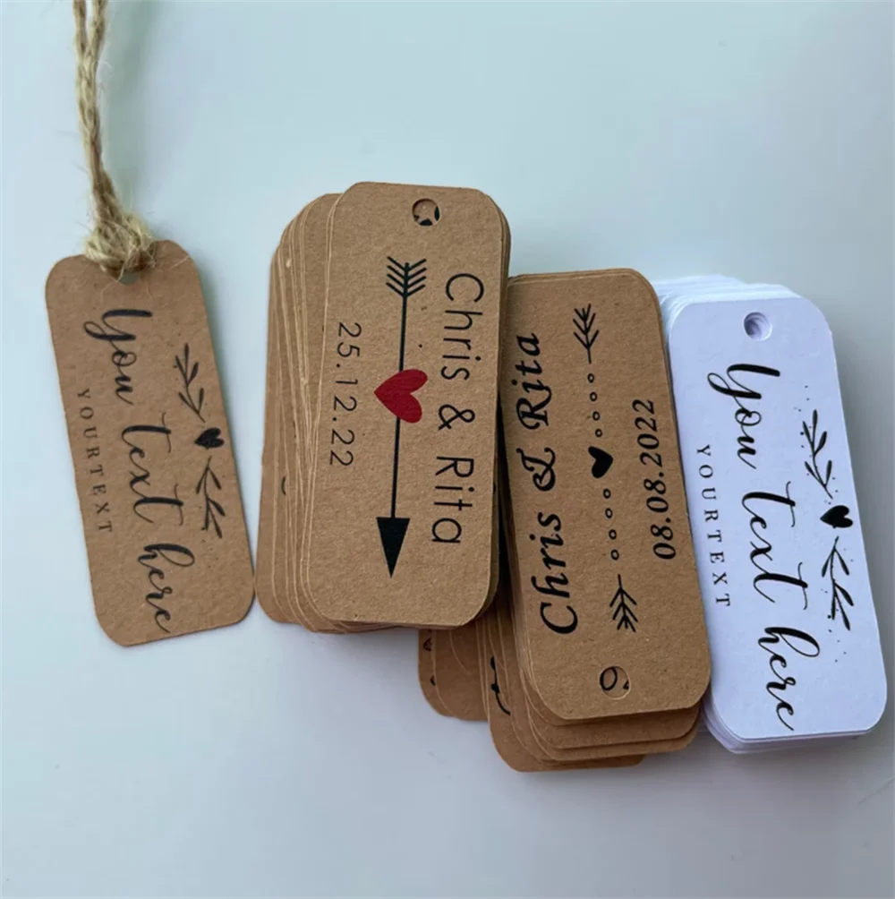 50pcs Personlized Mini Wedding Favor Tags Custom Name & Date Thank You Tags Party Decor Favors kraft paper