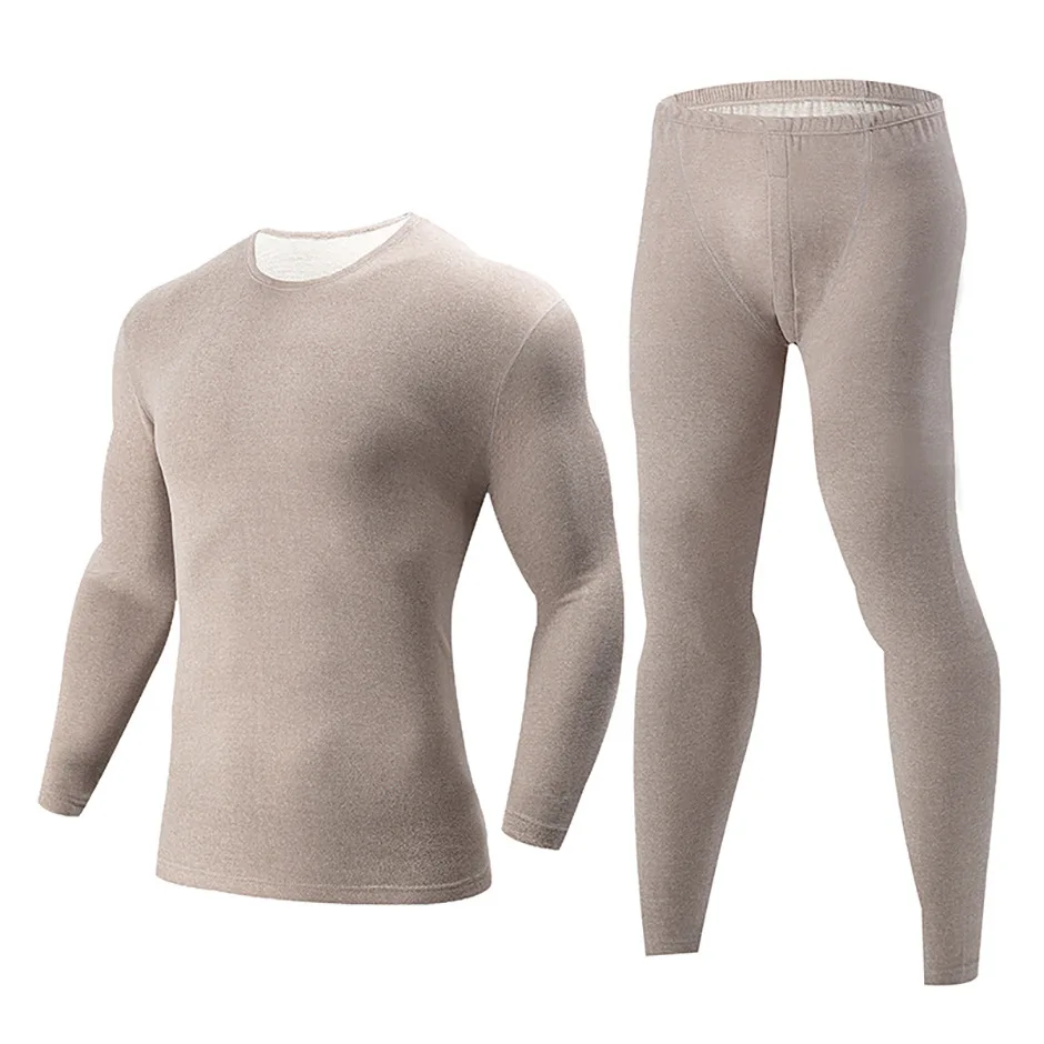 Herren Winter Thermounterwäsche-Set, Fleece-gefüttert, Slim Fit, lange Unterhosen, Rundhalsausschnitt, lange Ärmel, Basisschicht, warme Unterwäsche, Oberteil & Hose F – Detail 3