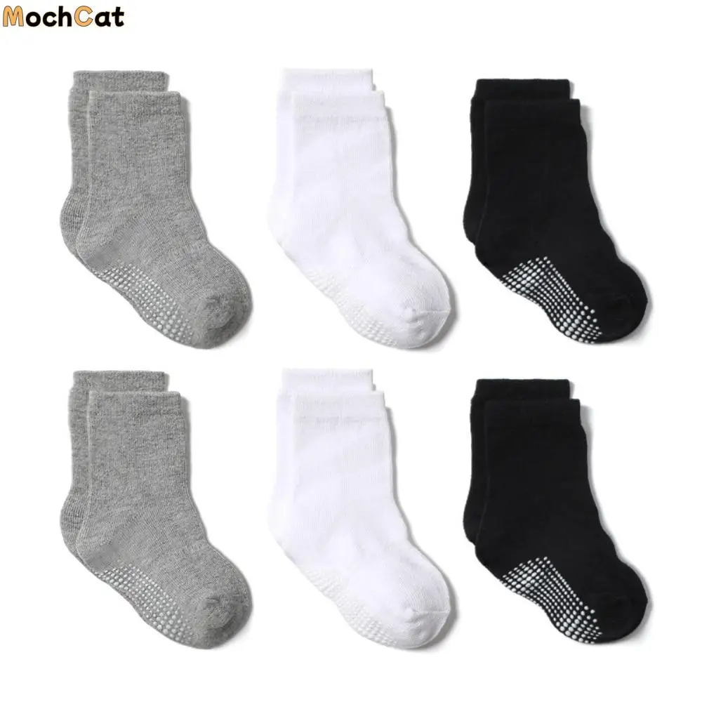

6 пар детских хлопковых носков, однотонные дышащие короткие носки-трубочки для малышей, носки-тапочки, нескользящие носки для младенцев, детские
