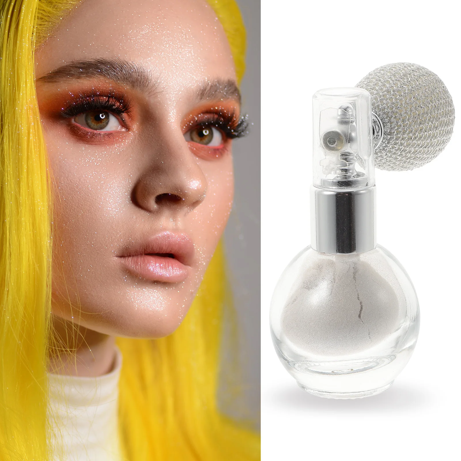 Glitzer-Sprühpulver für Frauen, schimmerndes Körper-Highlighter-Spray, einfach zu verwenden, tragbarer Sparkle-Nebel für Make-up, Gesichtshaar, Glanz