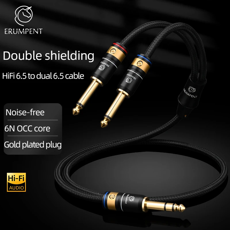 HiFi 6N OCC 6.5mm to Dual 6.5mm Audio Cable  Hi-end Gold Plated Plug 6.5 TRS Male to Dual 6.5 TS Male Cable for CD Amplifier TV