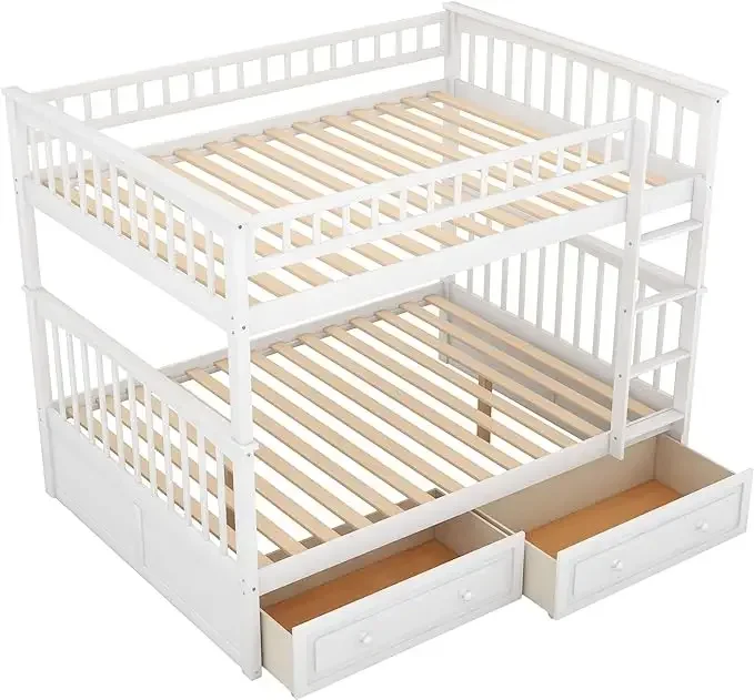 

% Двухъярусная кровать Twin Over Twin/Full Over Full Over с ящиками для хранения вещей, деревянная двухъярусная кровать с рельсовой лестницей, может быть трансформируемы на 2 кровати, серый/