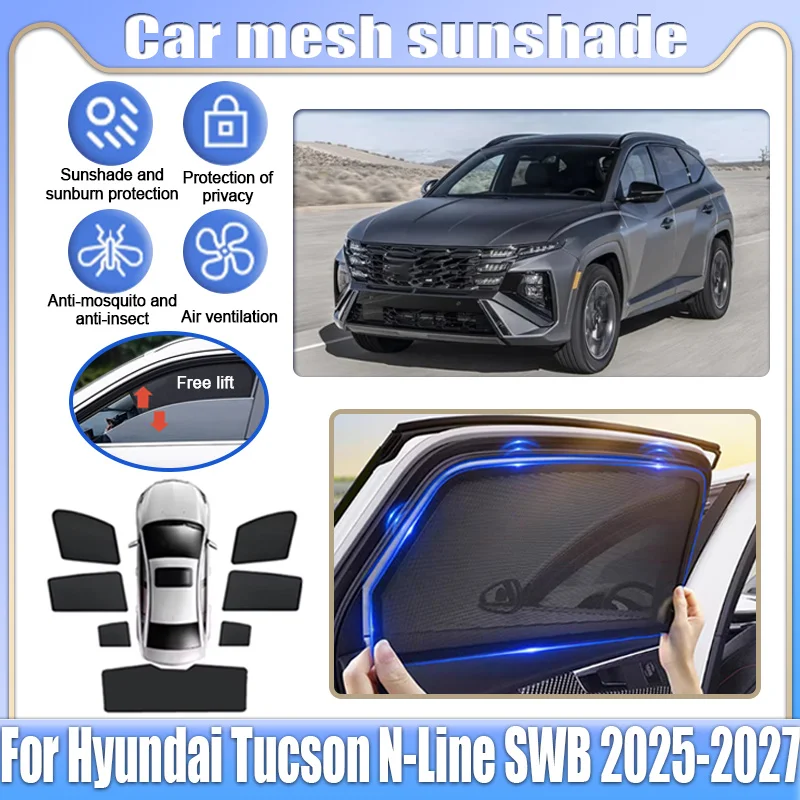 Sunshade For Hyundai Tucson N Line Europe SWB 2025~2027 Car Privacy Curtain Mesh Heat Insulation Sunscreen Visors Accessories