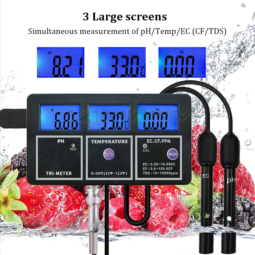 5 in 1 Multi-Parameter Temp TDS EC CF PH Meter Digital Water Quality Purity Tester Rechargeable Device Monitor for Aquarium Pool